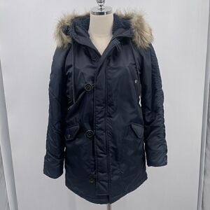 J. Crew  womans parka jacket xxs blue faux fur hoodie puffer